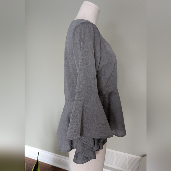 White House Black Market Women's Blouse Gray Peplum Cotton Top Size 6 - Picture 2 of 15